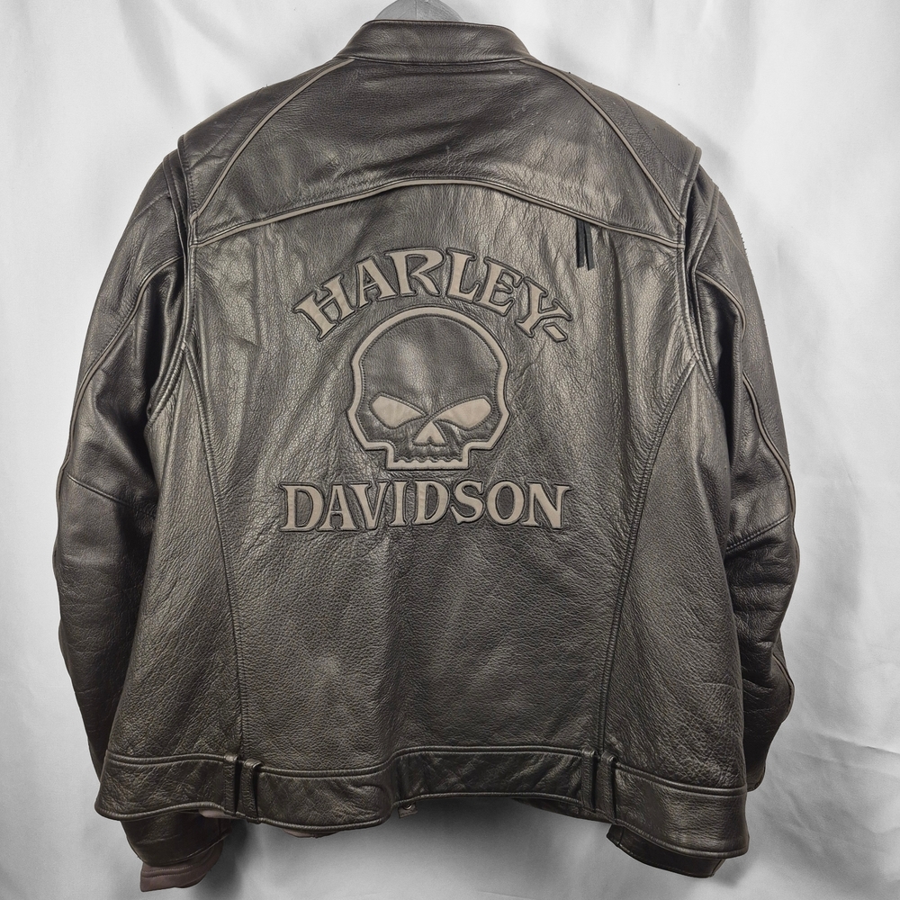 Harley Davidson Willie G Reflective Skull Leather Motorcycle Jacket  Size 2W/2XL - Picture 3 of 12